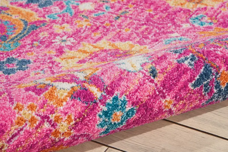 5' X 7' Fuchsia And Orange Floral Distressed Area Rug