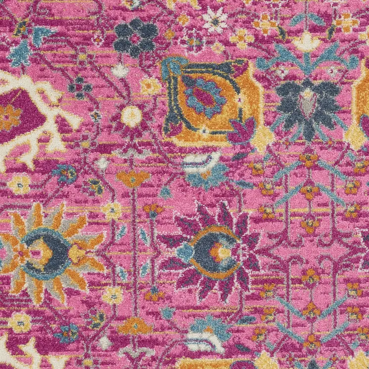 8' X 10' Fuchsia And Orange Floral Distressed Area Rug