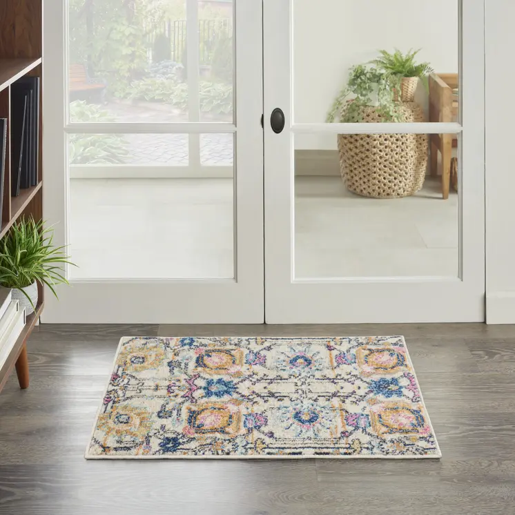 2' X 3' Ivory And Blue Floral Area Rug