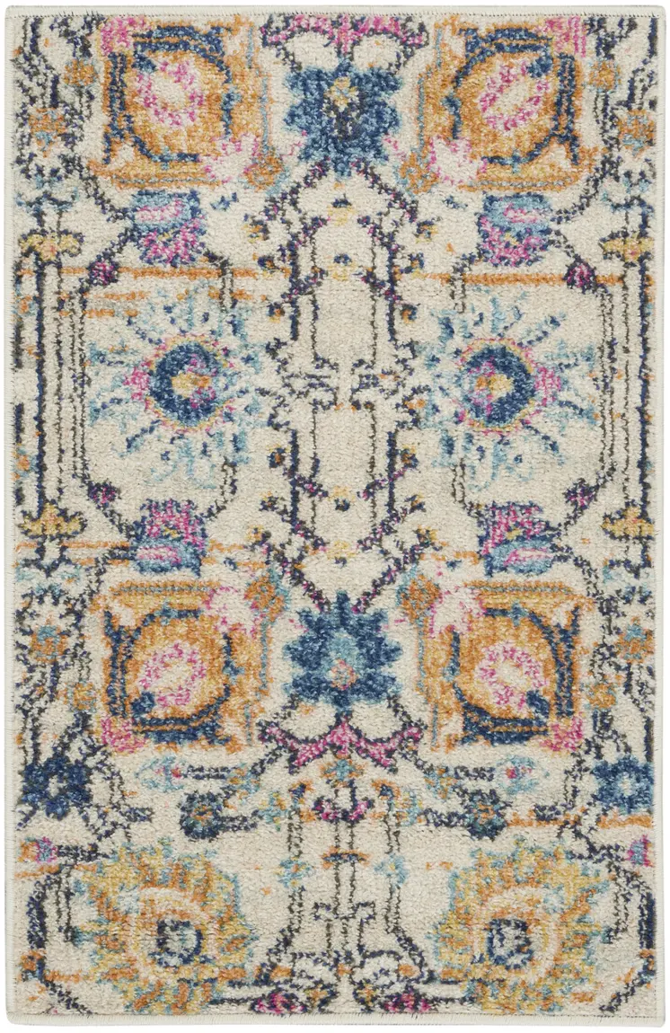 2' X 3' Ivory And Blue Floral Area Rug