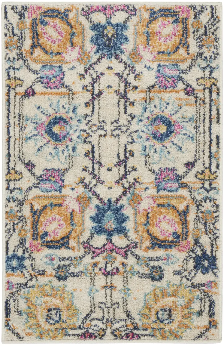 2' X 3' Ivory And Blue Floral Area Rug