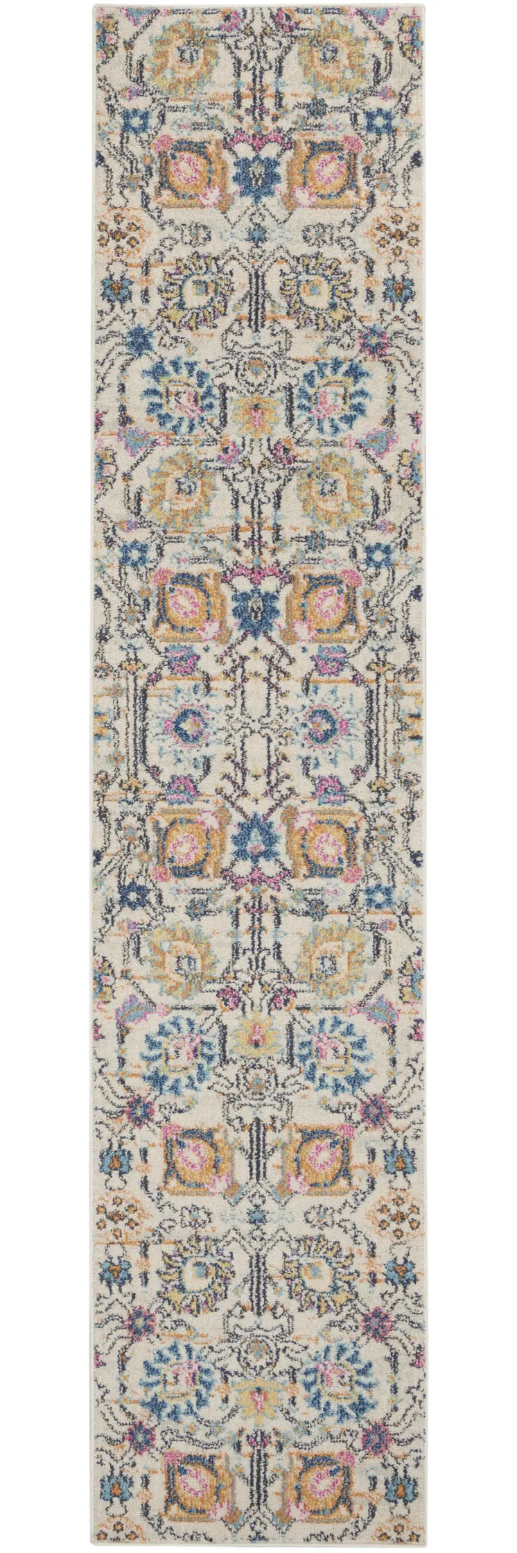 10' Ivory And Blue Floral Runner Rug