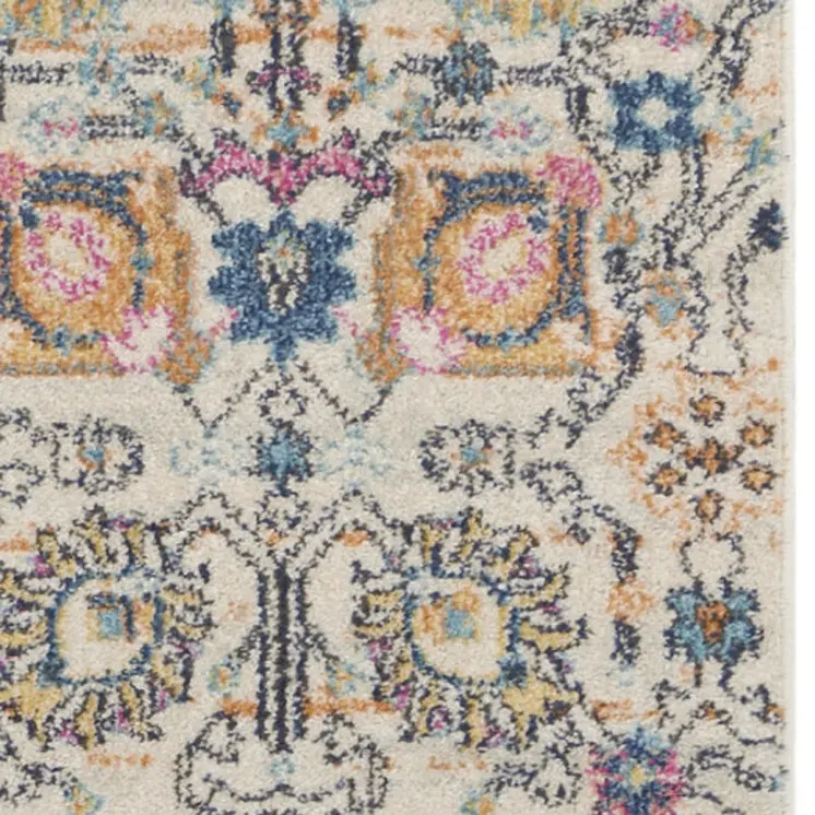 10' Ivory And Blue Floral Runner Rug