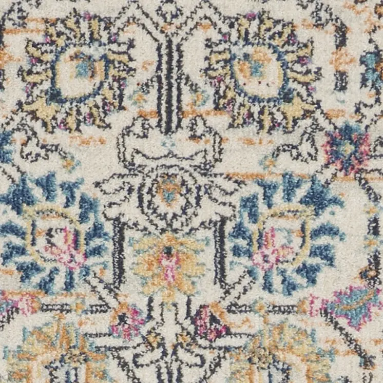 8' Ivory And Blue Floral Runner Rug