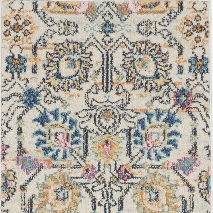 8' Ivory And Blue Floral Runner Rug