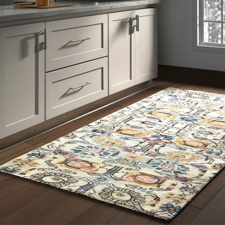 8' Ivory And Blue Floral Runner Rug