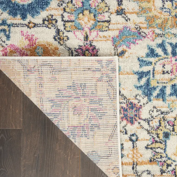5' X 7' Ivory And Blue Floral Area Rug