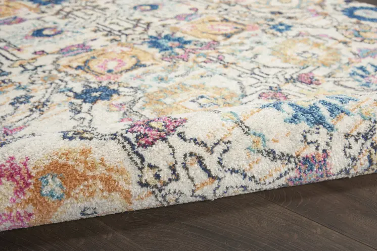 5' X 7' Ivory And Blue Floral Area Rug