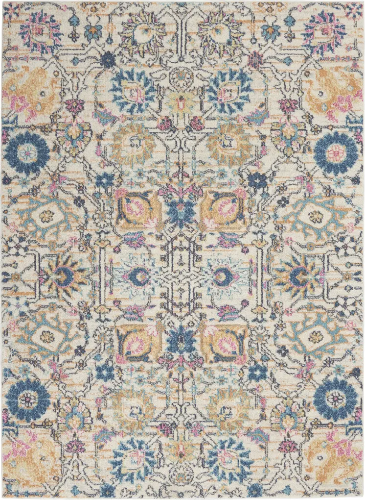 5' X 7' Ivory And Blue Floral Area Rug