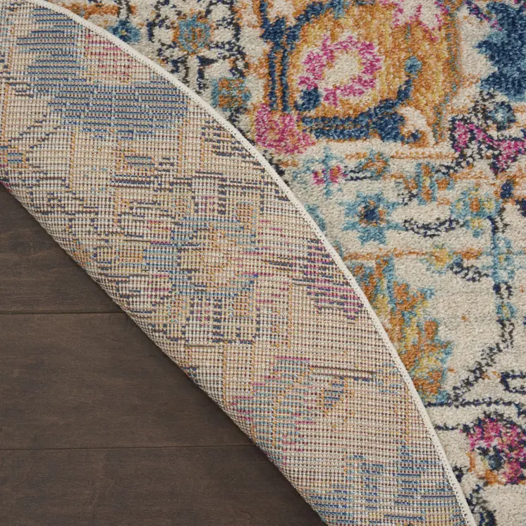 5' Ivory And Blue Floral Round Rug