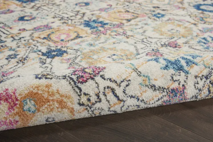 5' Ivory And Blue Floral Round Rug