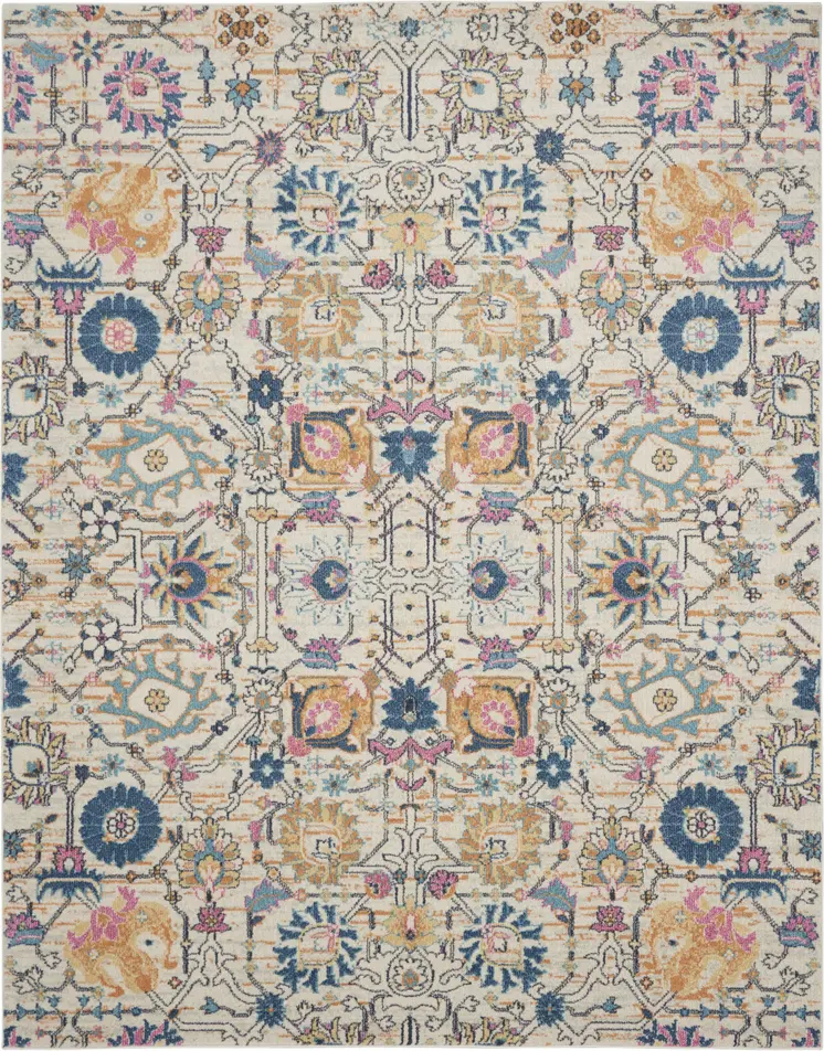 8' X 10' Ivory And Blue Floral Area Rug