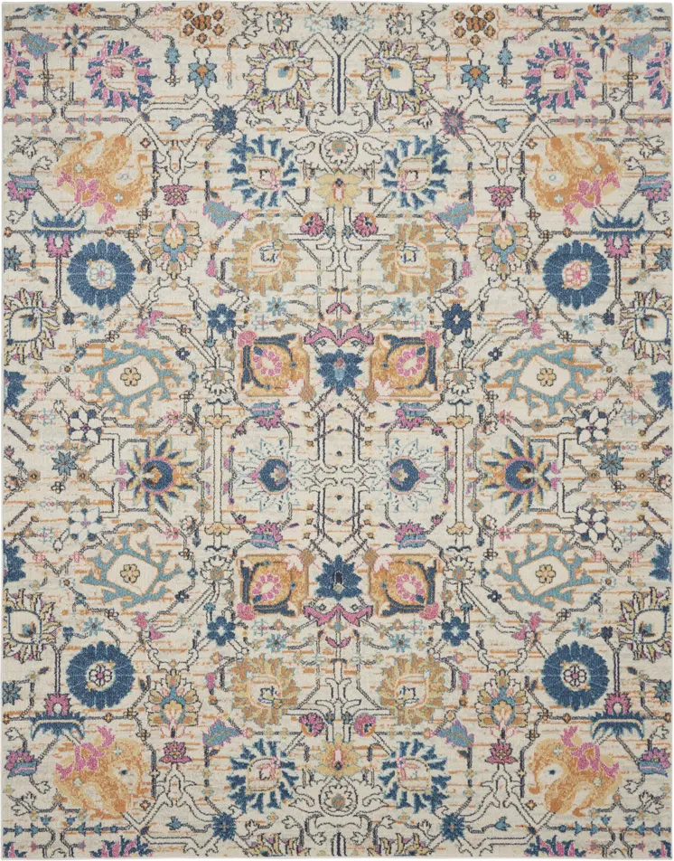 8' X 10' Ivory And Blue Floral Area Rug
