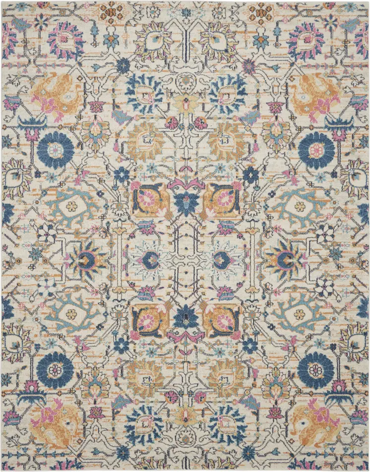 8' X 10' Ivory And Blue Floral Area Rug