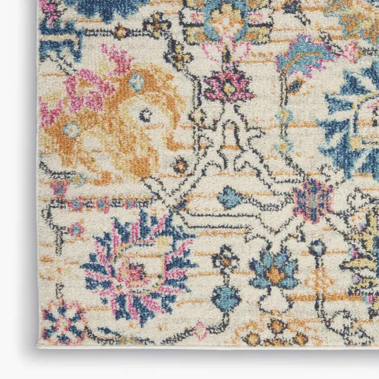 8' X 10' Ivory And Blue Floral Area Rug