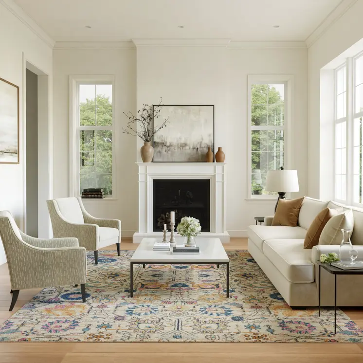8' X 10' Ivory And Blue Floral Area Rug