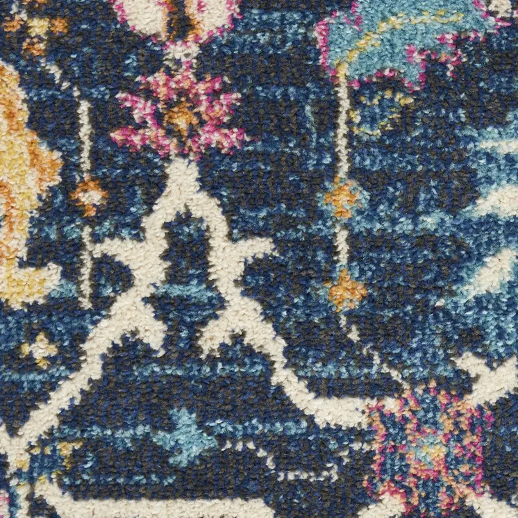 2' X 3' Navy Blue Yellow And Pink Floral Area Rug