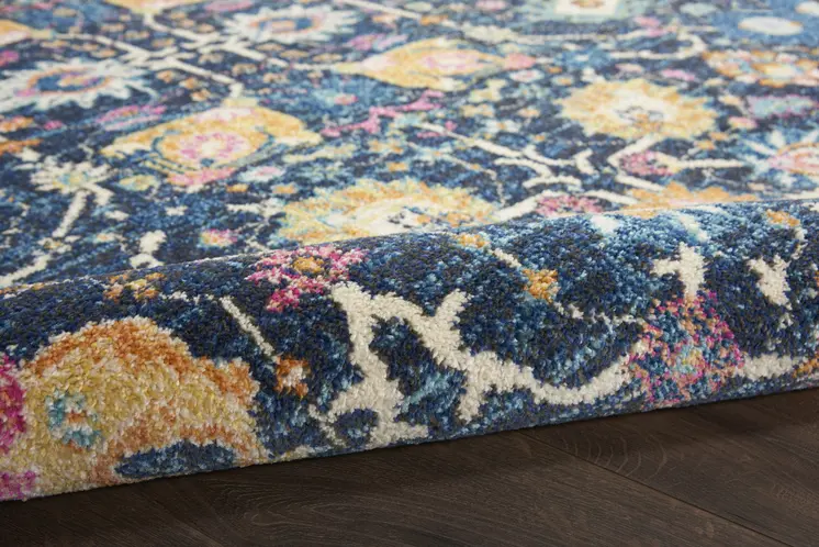 2' X 3' Navy Blue Yellow And Pink Floral Area Rug