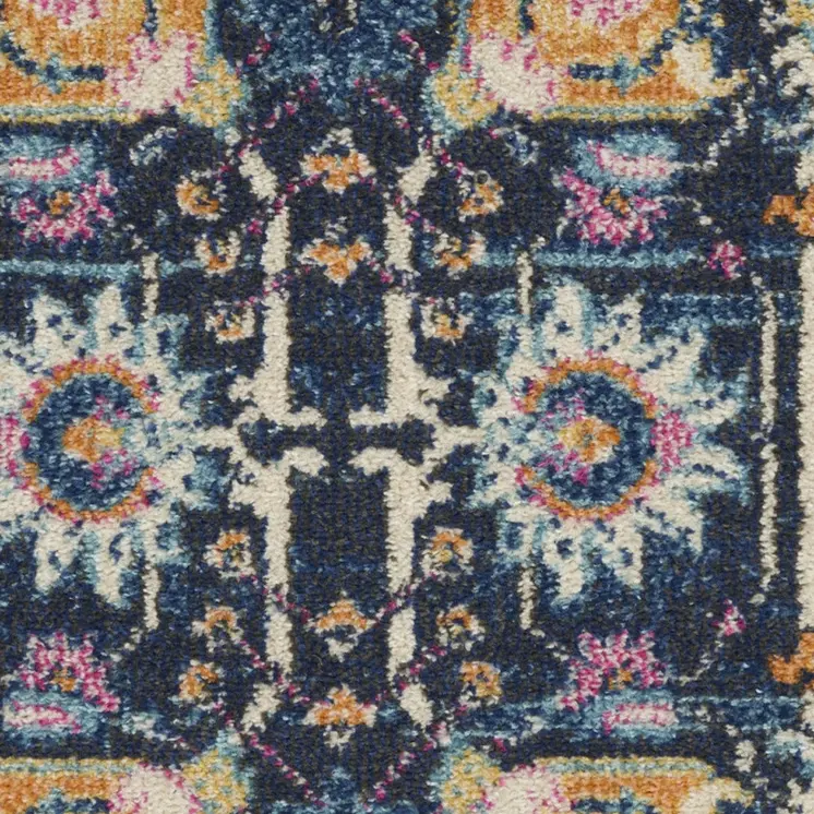 2' X 3' Navy Blue Yellow And Pink Floral Area Rug