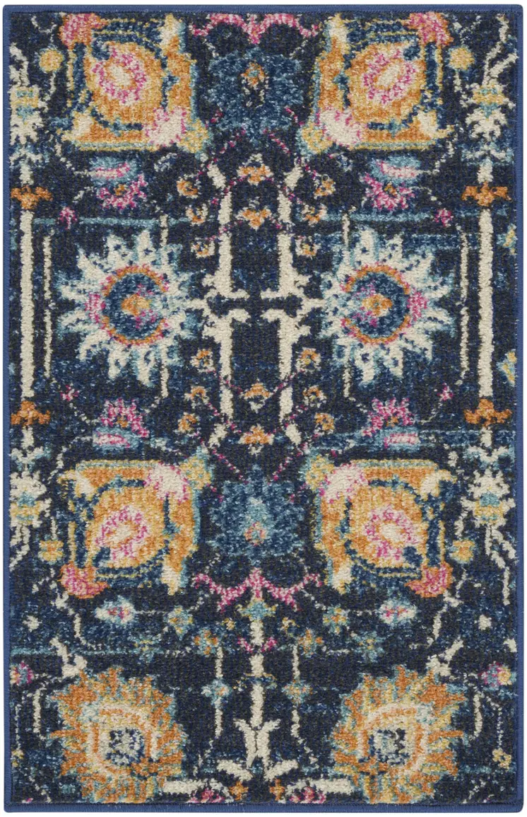 2' X 3' Navy Blue Yellow And Pink Floral Area Rug