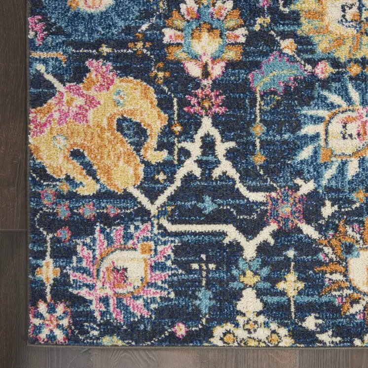 2' X 3' Navy Blue Yellow And Pink Floral Area Rug