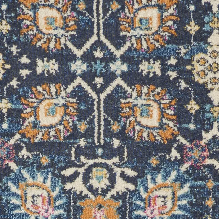 8' Navy Blue Yellow And Pink Floral Runner Rug