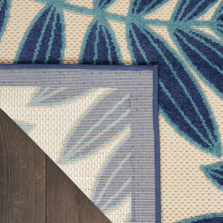 6' X 9' Blue And Ivory Floral Indoor Outdoor Area Rug