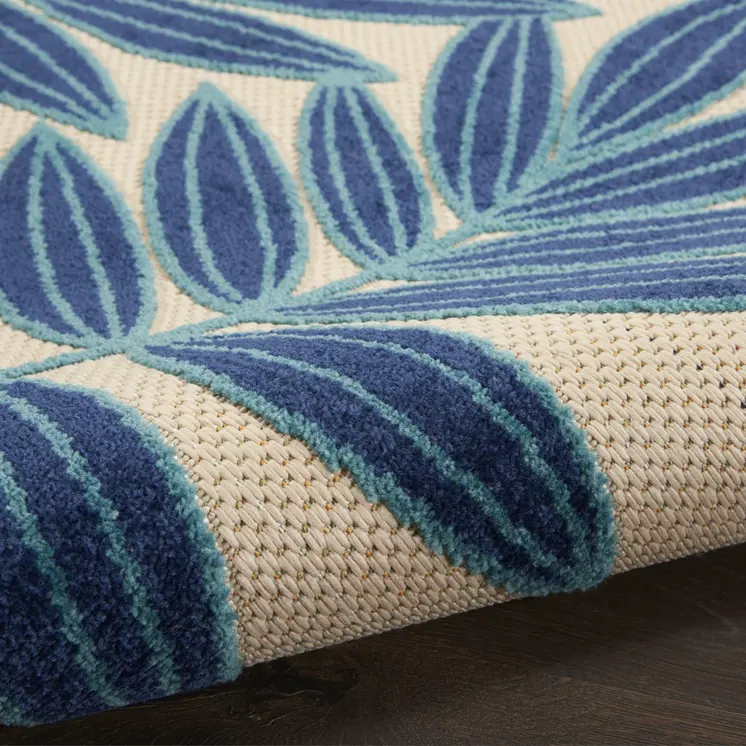 6' X 9' Blue And Ivory Floral Indoor Outdoor Area Rug