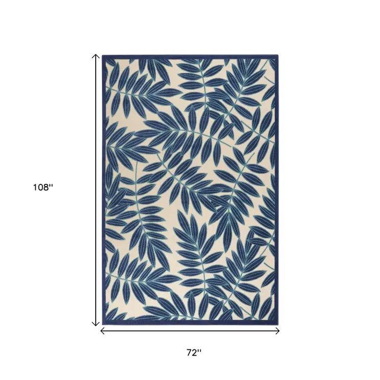 6' X 9' Blue And Ivory Floral Indoor Outdoor Area Rug