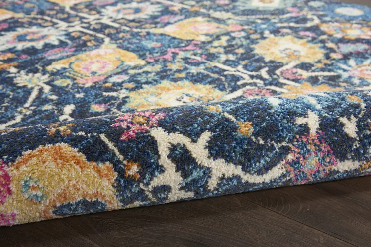 8' X 10' Navy Blue Yellow And Pink Floral Area Rug