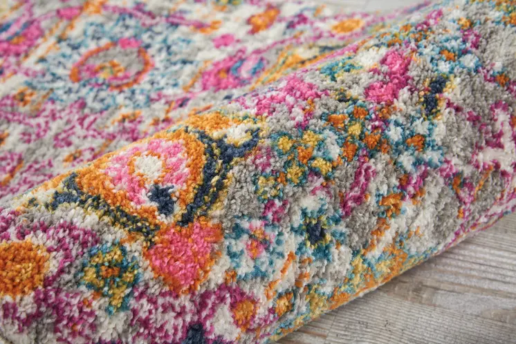 2' X 3' Silver Gray And Pink Floral Distressed Area Rug