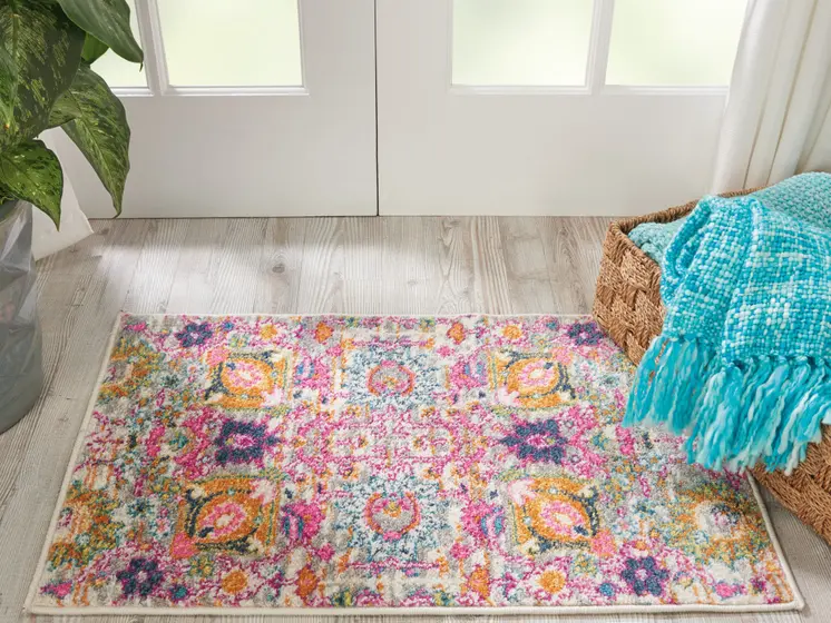 2' X 3' Silver Gray And Pink Floral Distressed Area Rug
