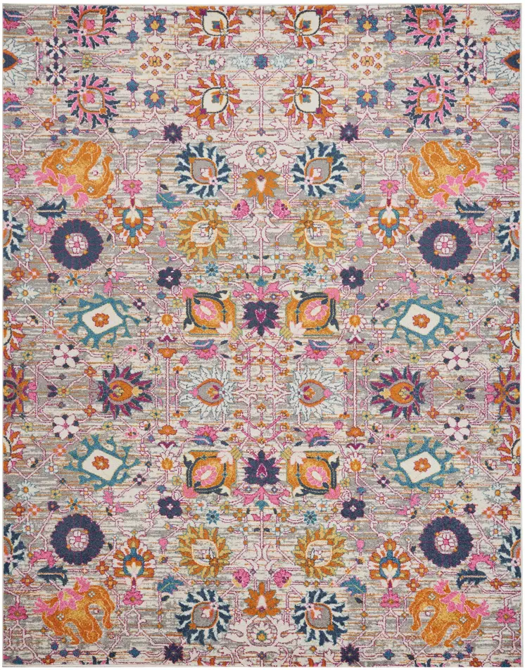8' X 10' Silver Gray And Pink Floral Distressed Area Rug