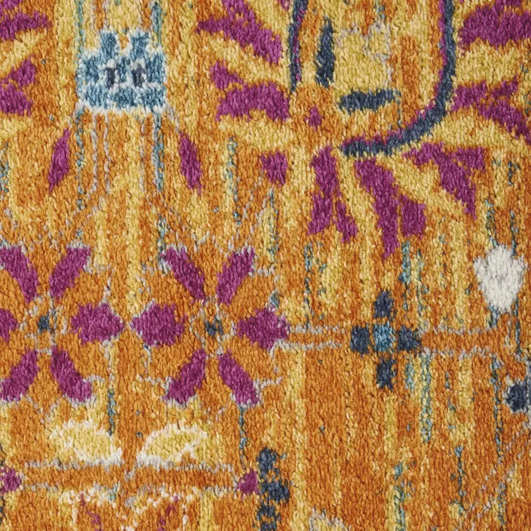 2' X 3' Blue And Orange Floral Distressed Area Rug