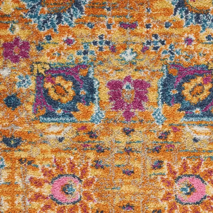 2' X 3' Blue And Orange Floral Distressed Area Rug