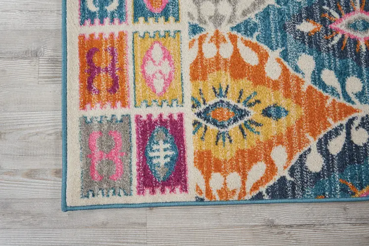 8' X 10' Gray Blue And Orange Ogee Distressed Area Rug