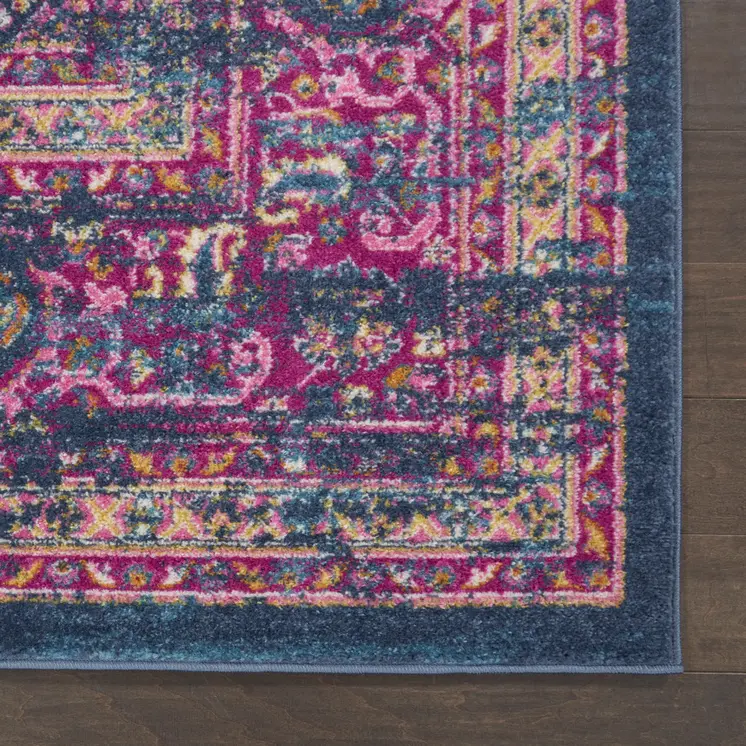 10' Blue And Pink Medallion Distressed Runner Rug