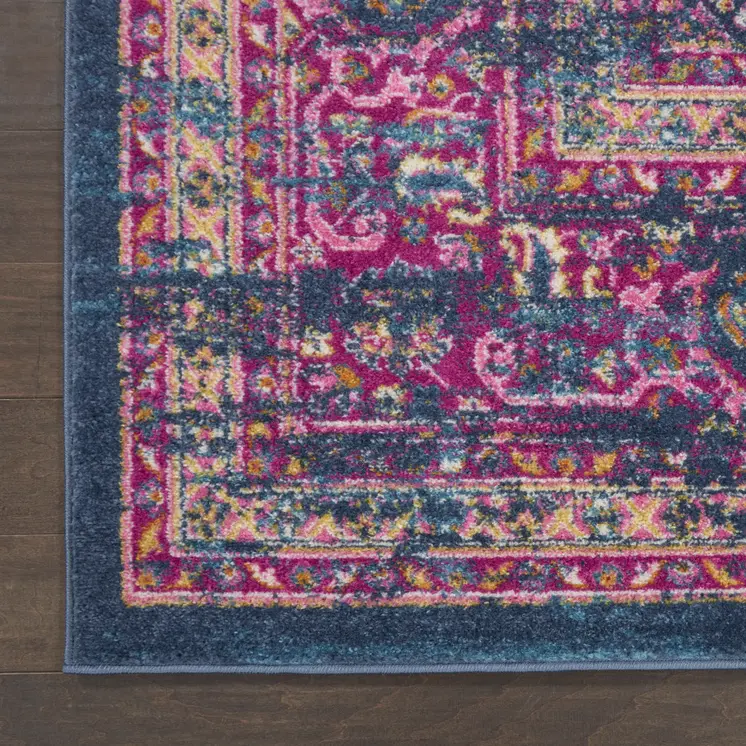2' X 3' Blue And Pink Medallion Distressed Area Rug