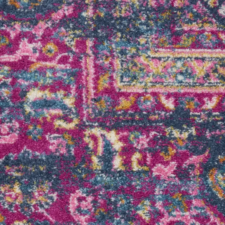 2' X 3' Blue And Pink Medallion Distressed Area Rug