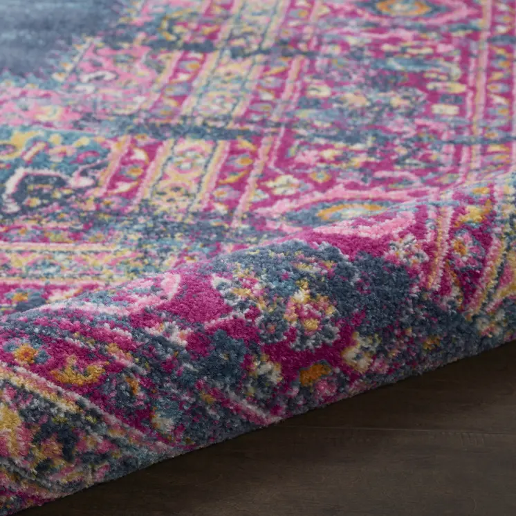 2' X 3' Blue And Pink Medallion Distressed Area Rug