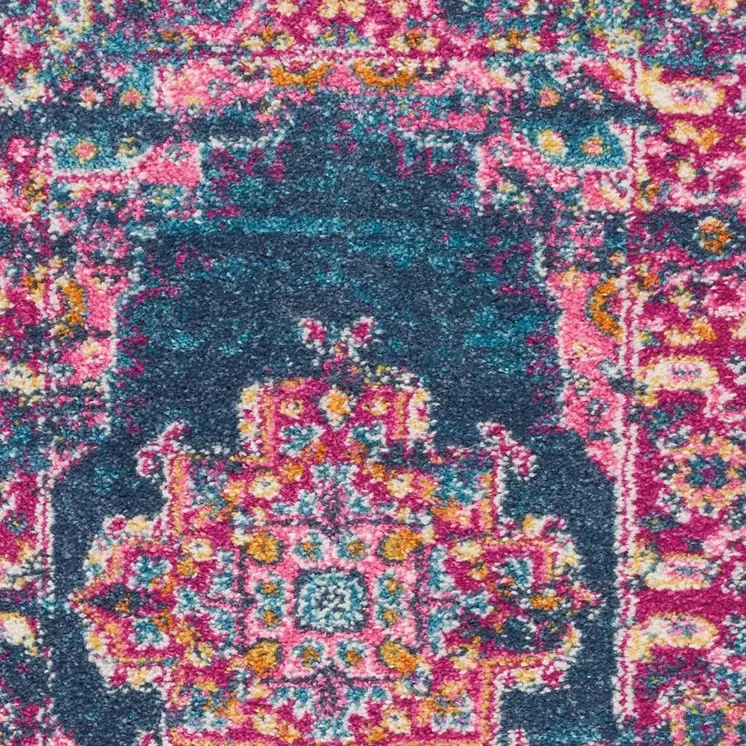 2' X 3' Blue And Pink Medallion Distressed Area Rug