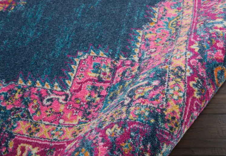 7' X 10' Blue And Pink Medallion Distressed Area Rug