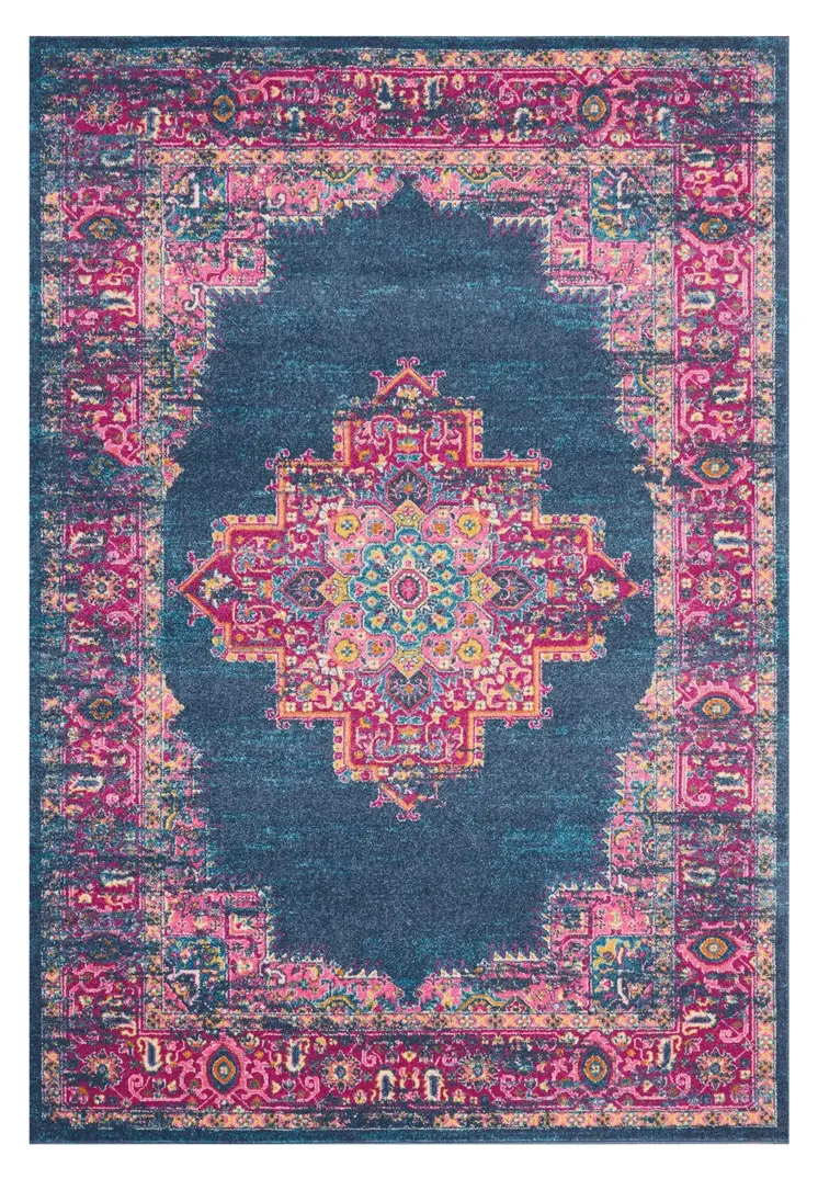 8' X 10' Blue And Pink Medallion Distressed Area Rug