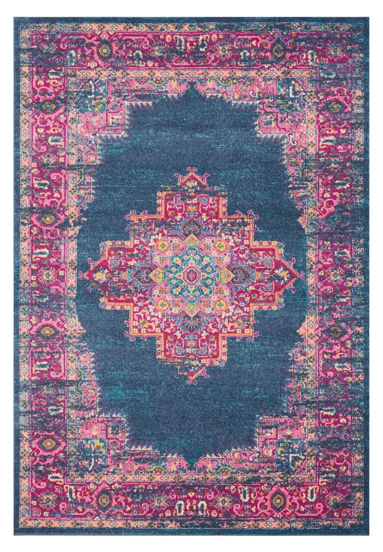 8' X 10' Blue And Pink Medallion Distressed Area Rug