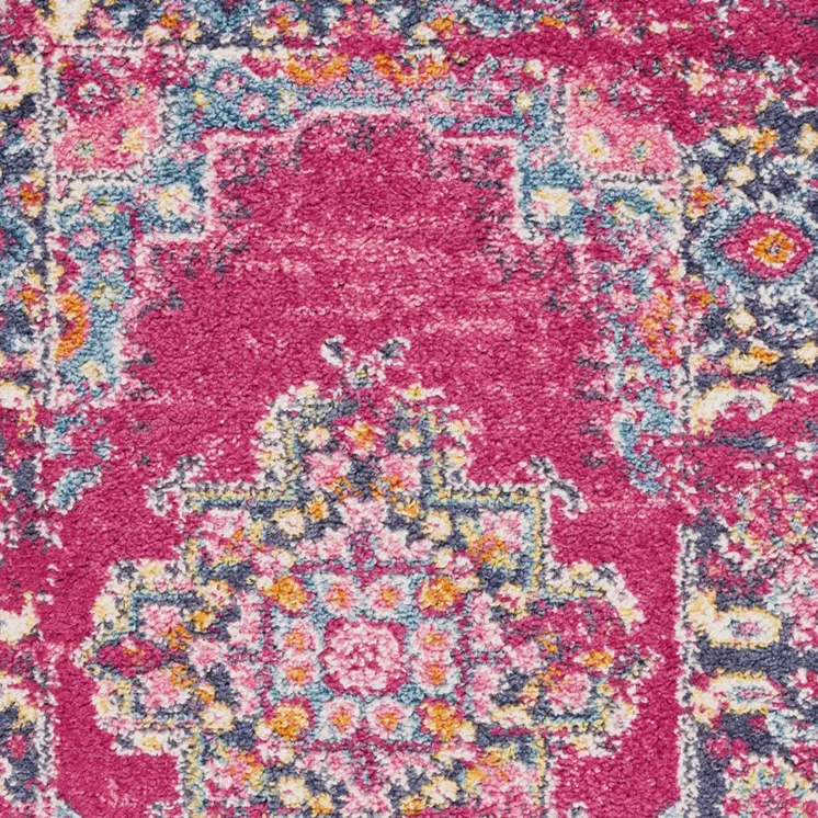 2' X 3' Fuchsia And Blue Oriental Distressed Area Rug