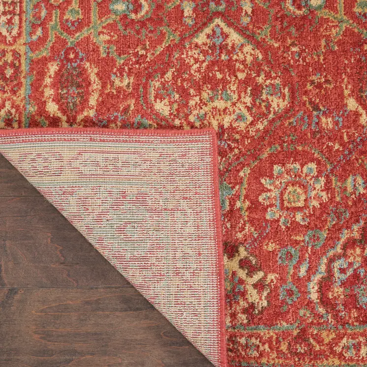 4' Fuchsia And Blue Oriental Distressed Round Rug