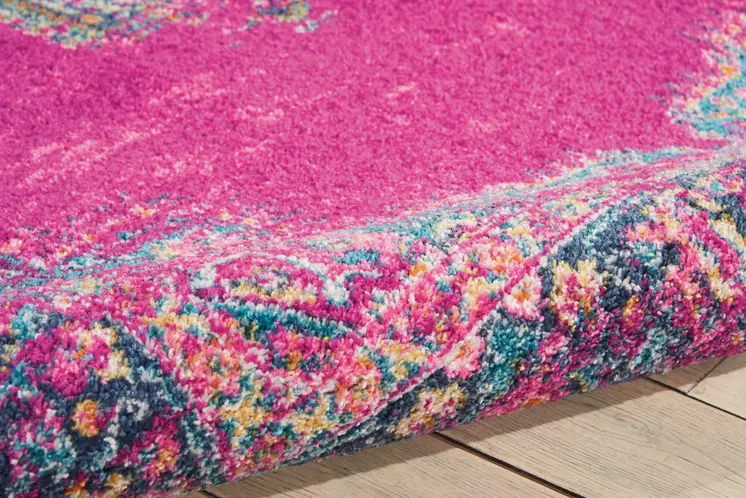 5' X 7' Fuchsia And Blue Oriental Distressed Area Rug