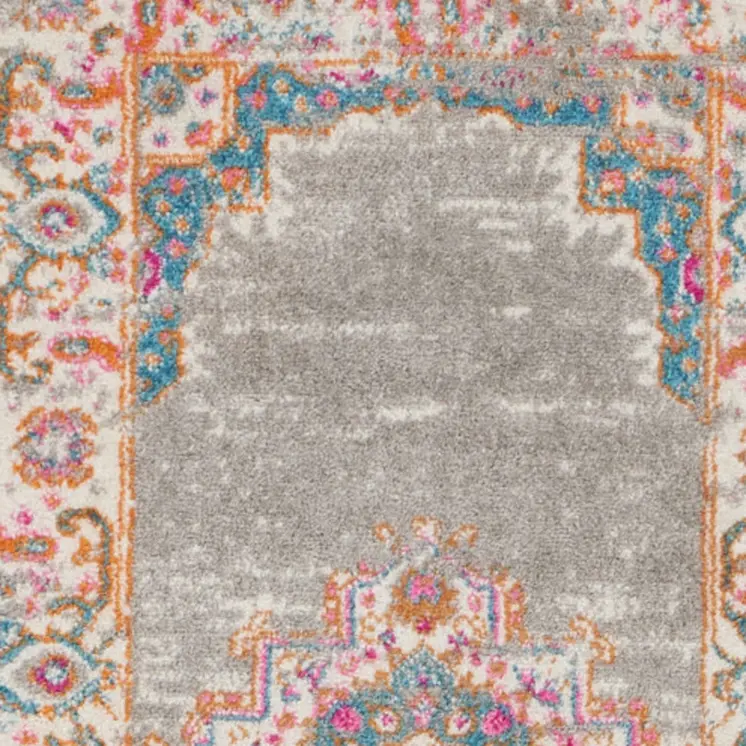 10' Gray And Gold Medallion Distressed Runner Rug