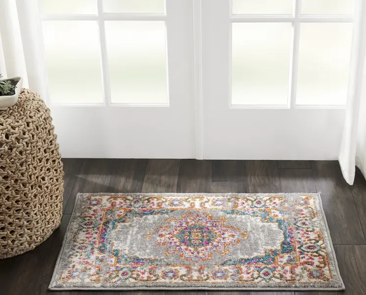 2' X 3' Gray And Gold Medallion Distressed Area Rug