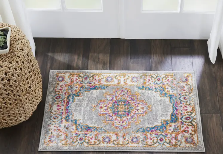 2' X 3' Gray And Gold Medallion Distressed Area Rug